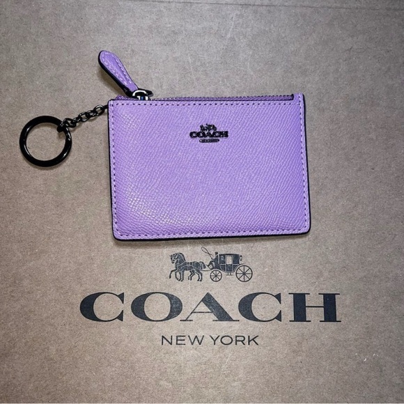 COACH Purple Mini Skinny ID Case Key Chain Wallet RFID Block AUTHENTIC NWOT - Picture 1 of 3